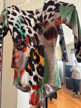 Abstract Animal-Print Scoop Neck Women's Top in Multi